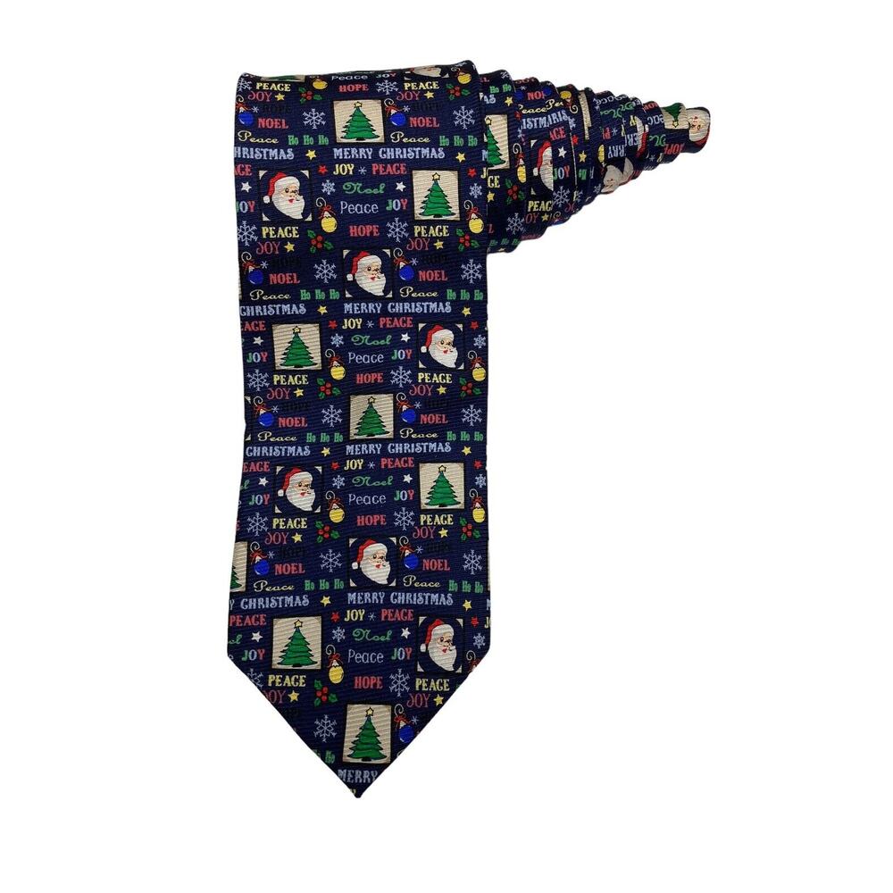 Cape Cod Neckwear Christmas Trees Santa Claus Noel Peace Joy Necktie